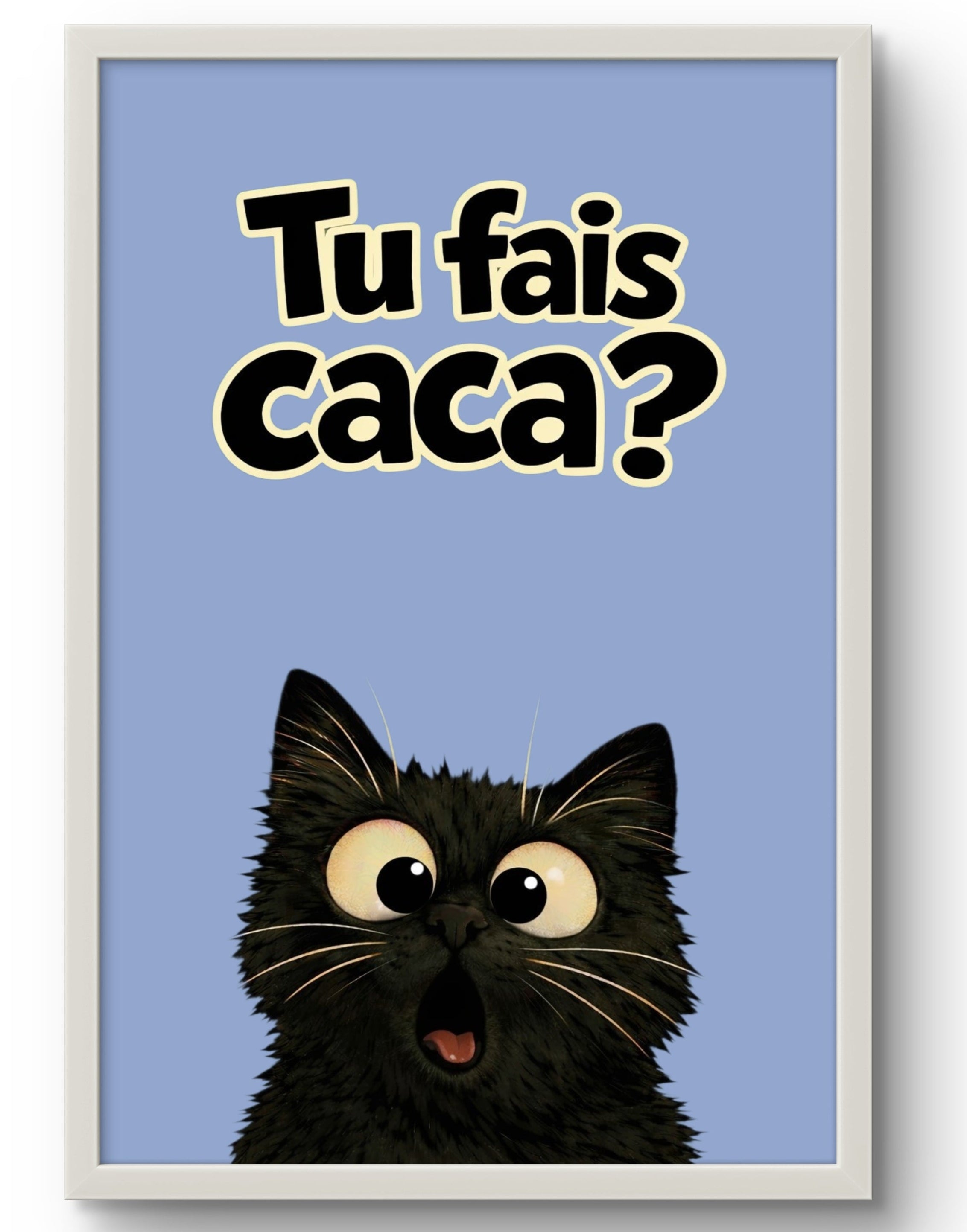 Affiche chat Tu fais caca encadrée, décoration murale originale salle de bain