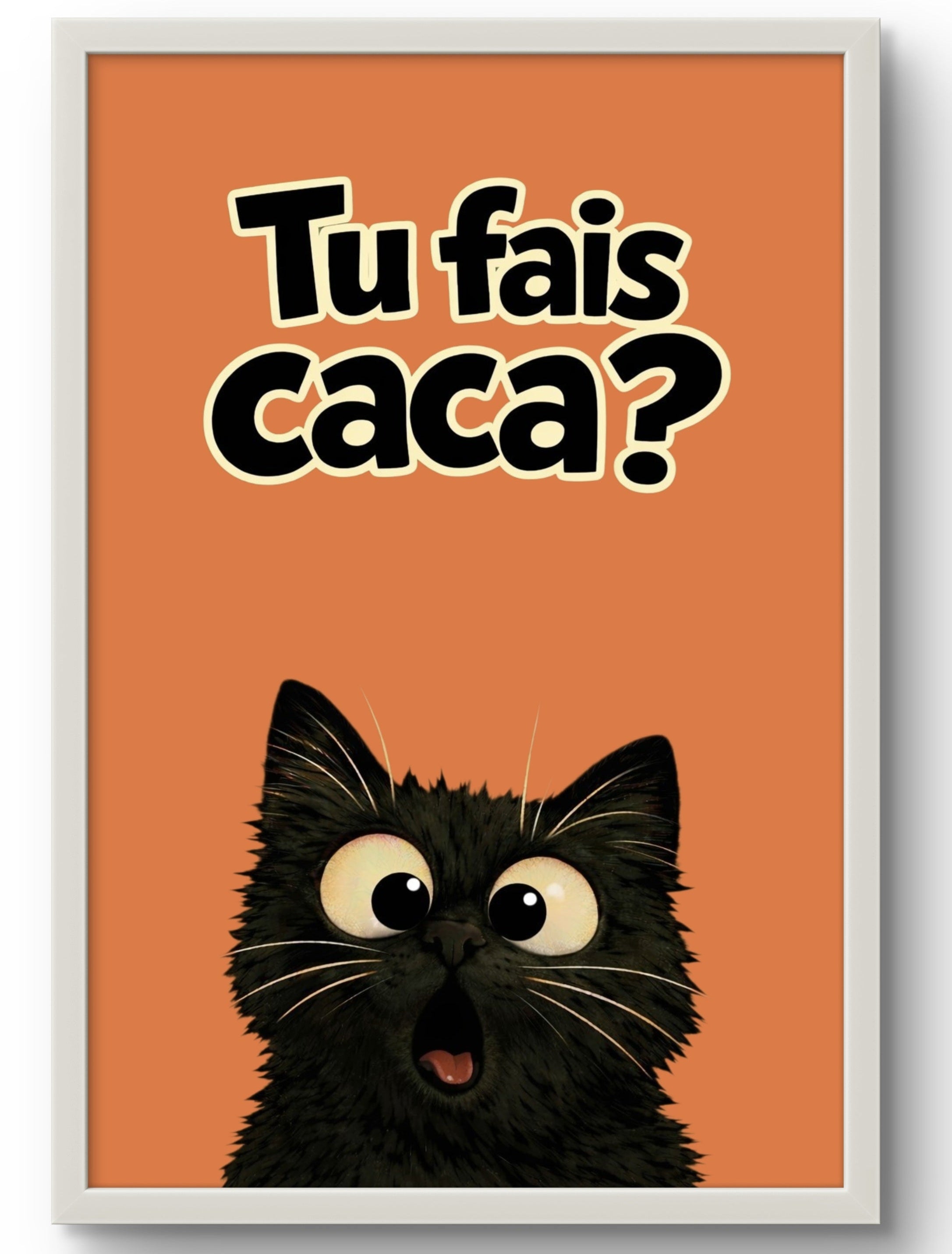 Tableau chat humour fond coloré, affiche encadrée cadre blanc décoration murale