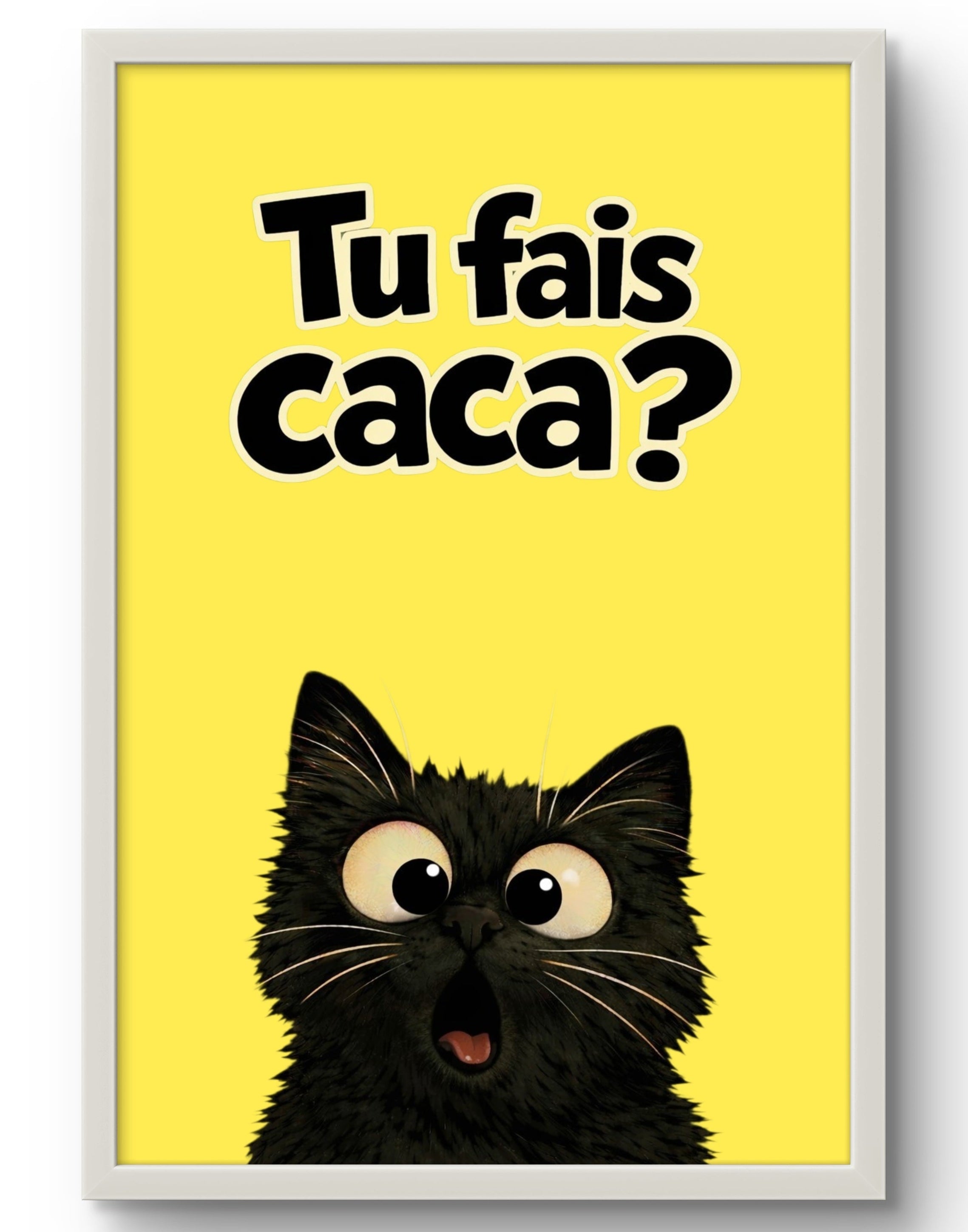 Tableau chat humoristique encadré, affiche déco WC cadre blanc 