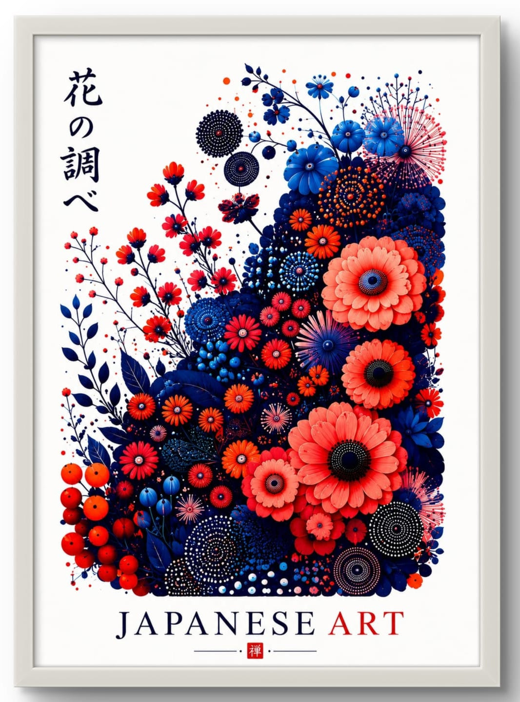 Tableau Affiche Encadrée Florale Japonaise – Pivoines & Anémones | Cadre Signature