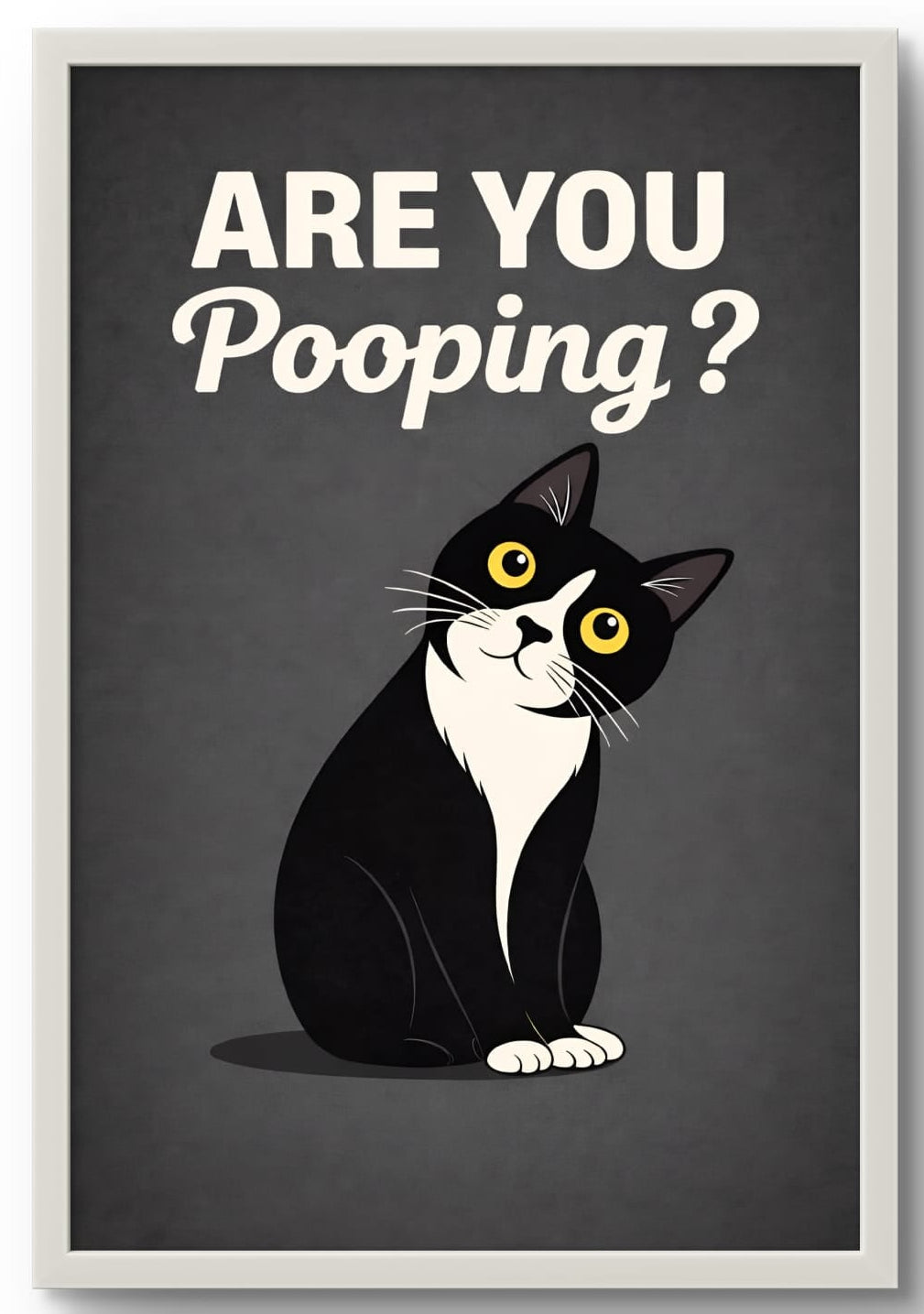 Affiche Encadrée "Are You Pooping?" – Chat Humoristique pour WC