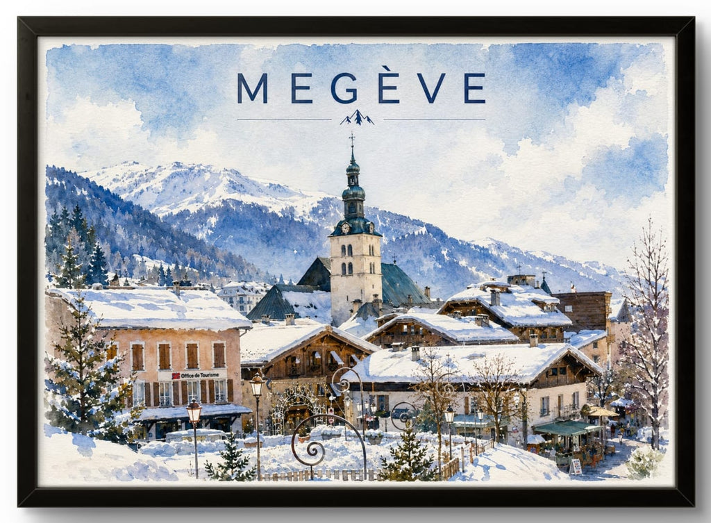 Tableau Mont-Blanc affiche montagne aquarelle encadrée
