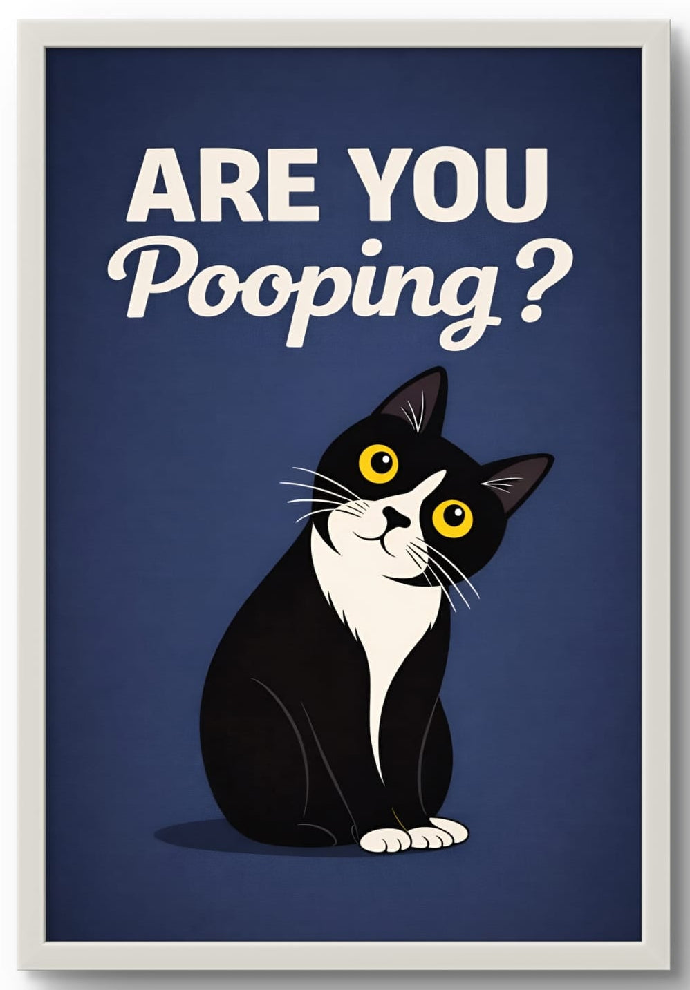 Affiche Encadrée "Are You Pooping?" – Chat Humoristique pour WC