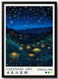 Tableau Japonais Tokyo 1990 – Paysage Nocturne Lucioles | Affiche Encadrée Déco Moderne