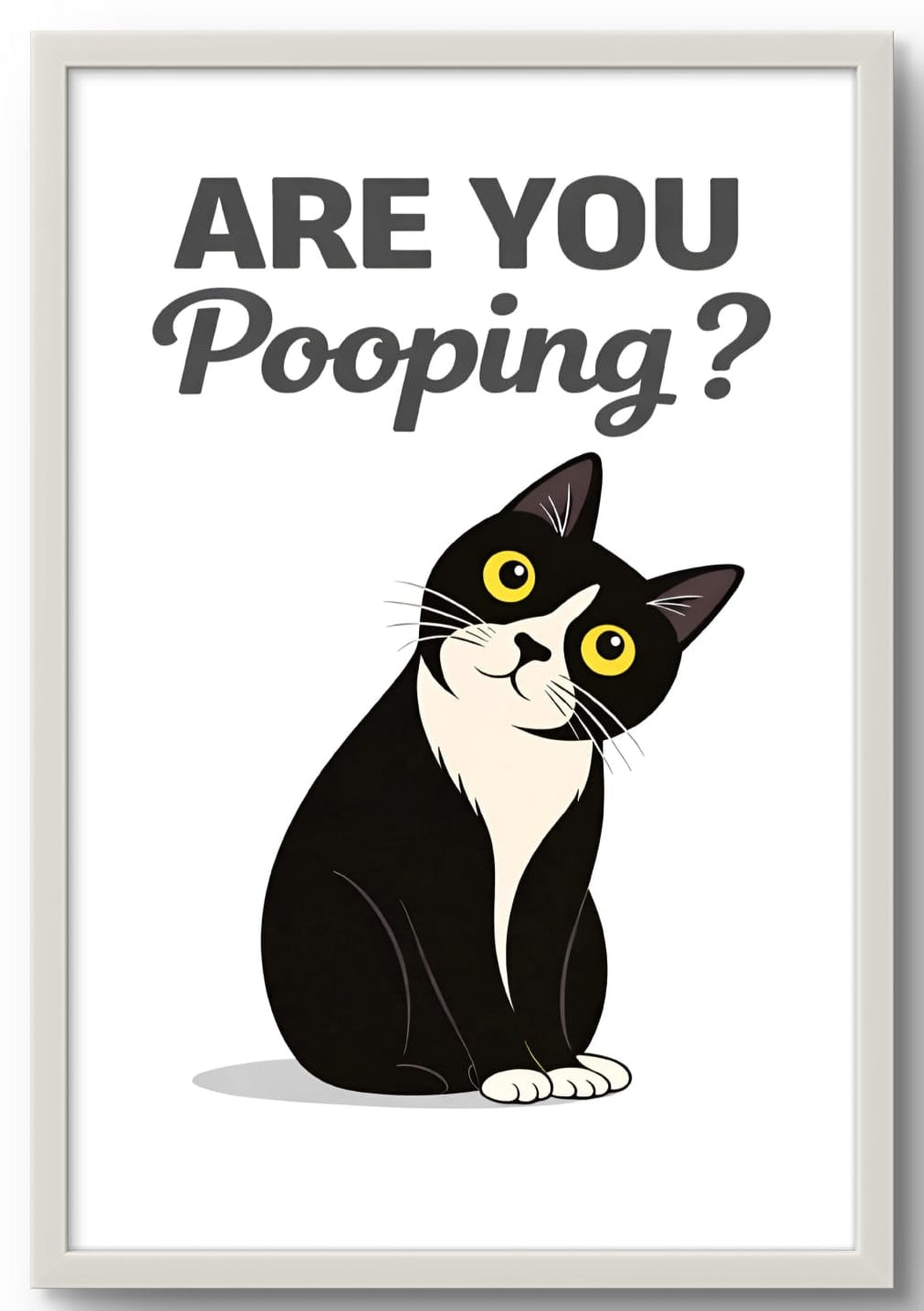 Affiche Encadrée "Are You Pooping?" – Chat Humoristique pour WC
