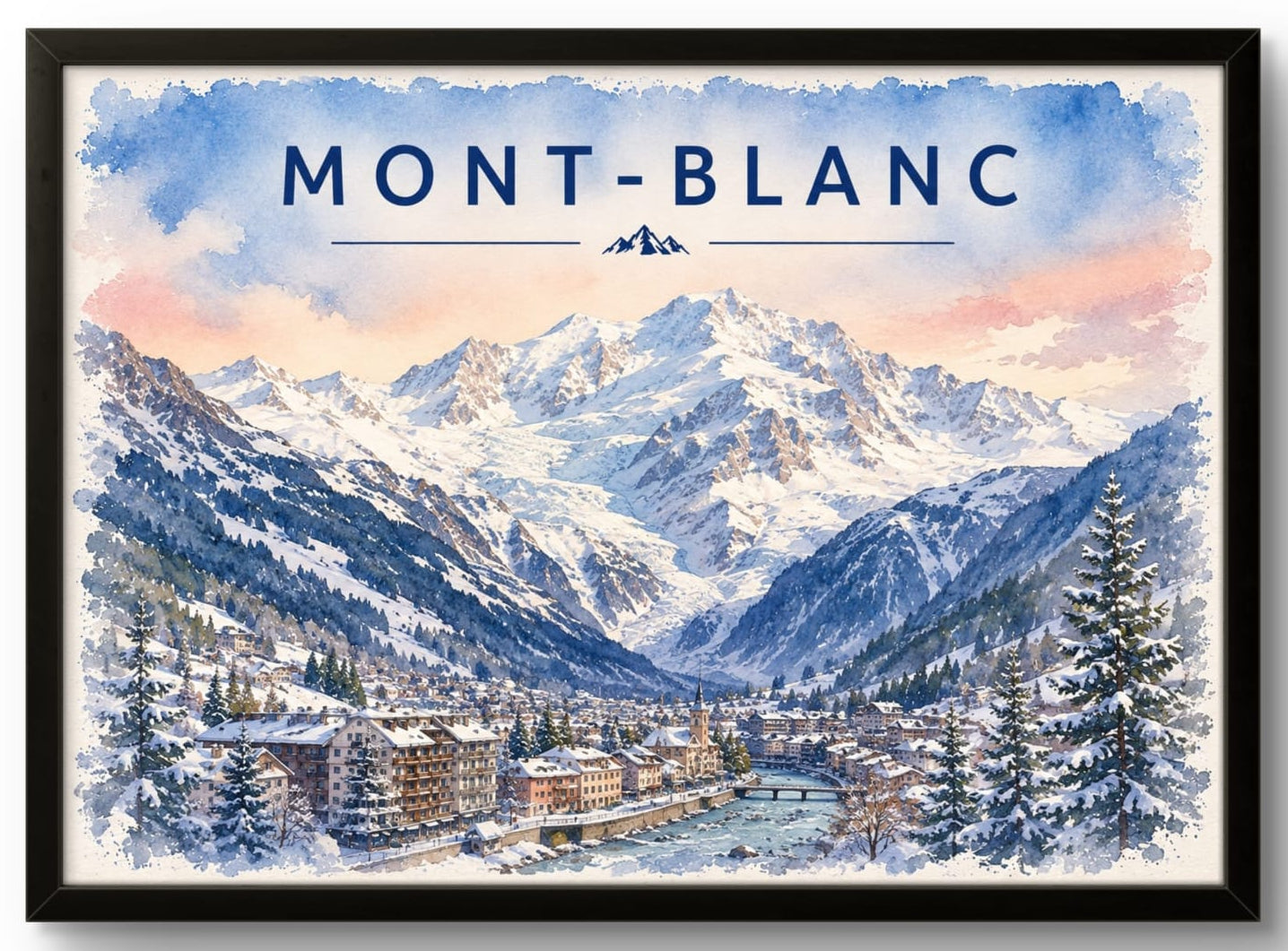 Tableau Chamonix affiche station de ski aquarelle encadrée