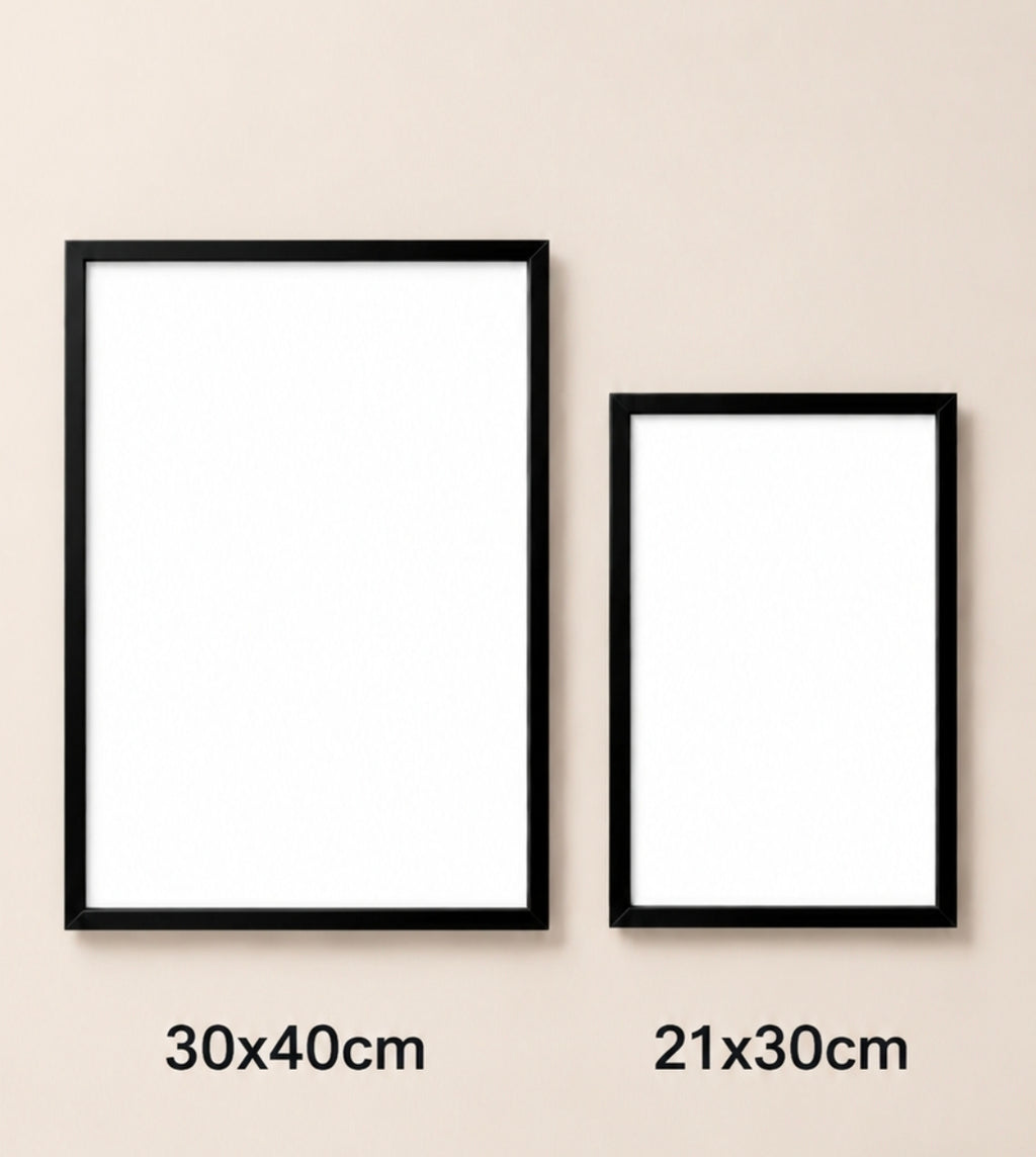 Tableau – comparatif formats 21x30 cm et 30x40 cm, cadre PVC noir
