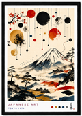 Tableau japonais Mont Fuji avec pins et érable – affiche encadrée cadre noir 21x30 cm, décoration murale zen

