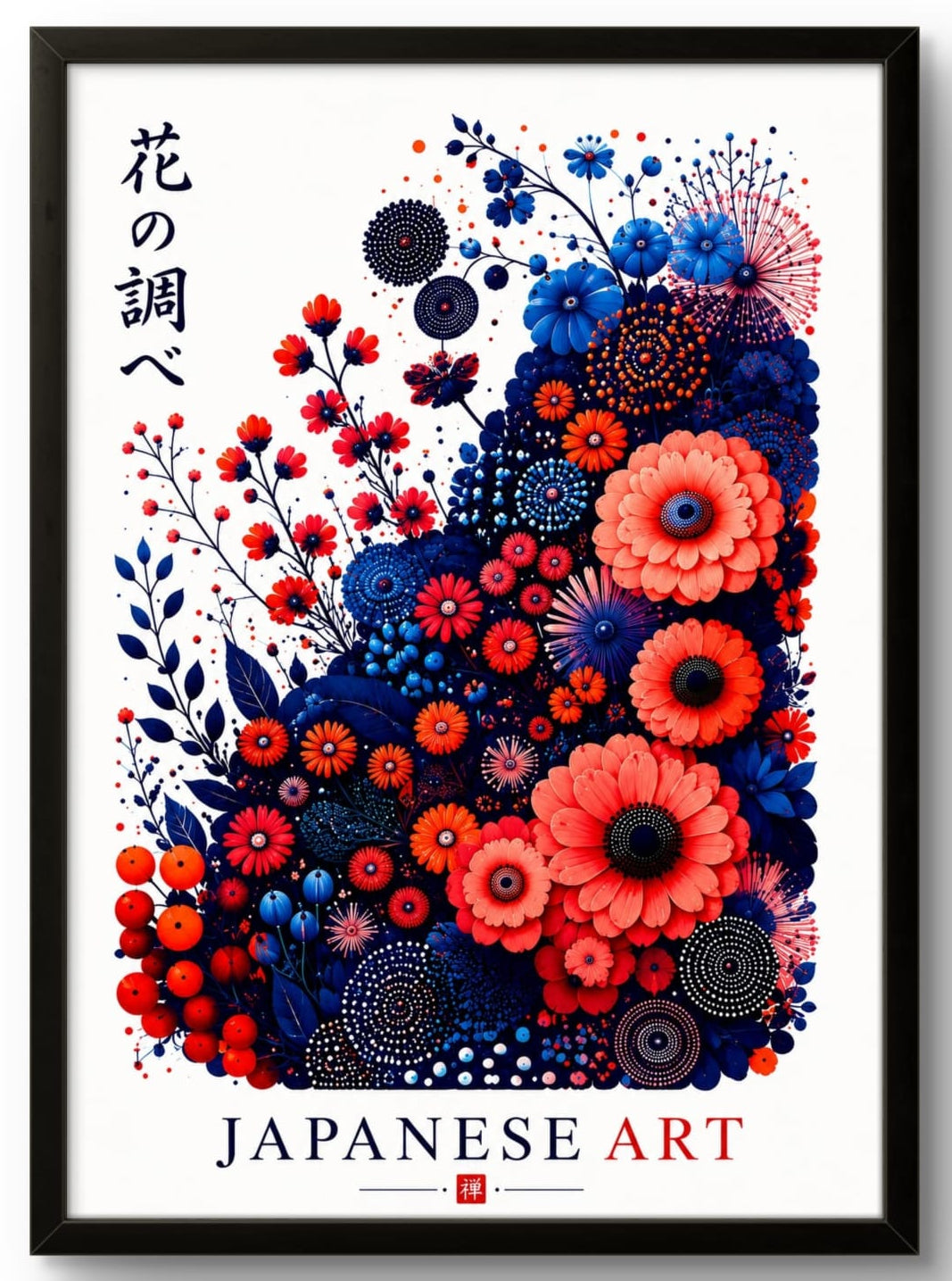 Tableau Affiche Encadrée Florale Japonaise – Pivoines & Anémones | Cadre Signature