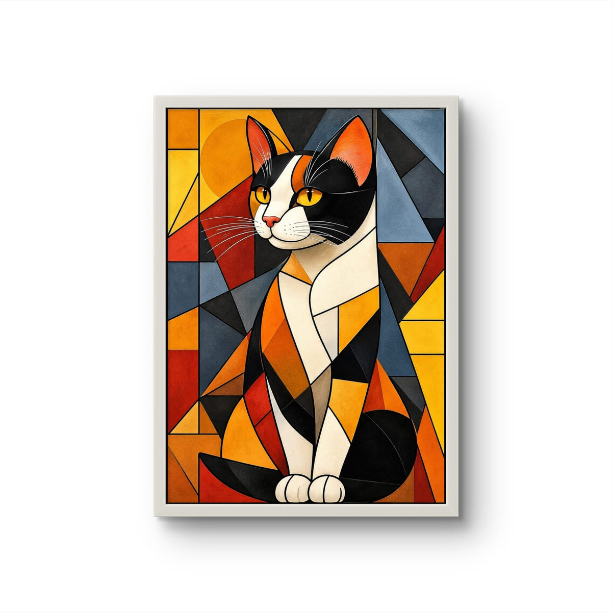 Tableau Chat Cubiste Contemporain – Affiche Encadrée Déco Murale