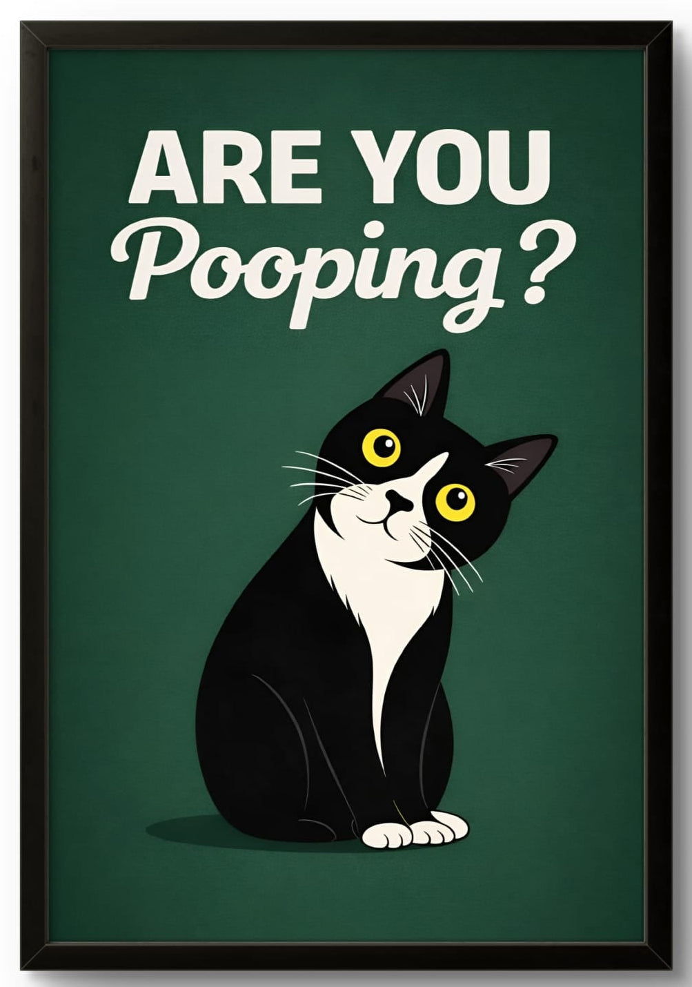 Affiche Encadrée "Are You Pooping?" – Chat Humoristique pour WC