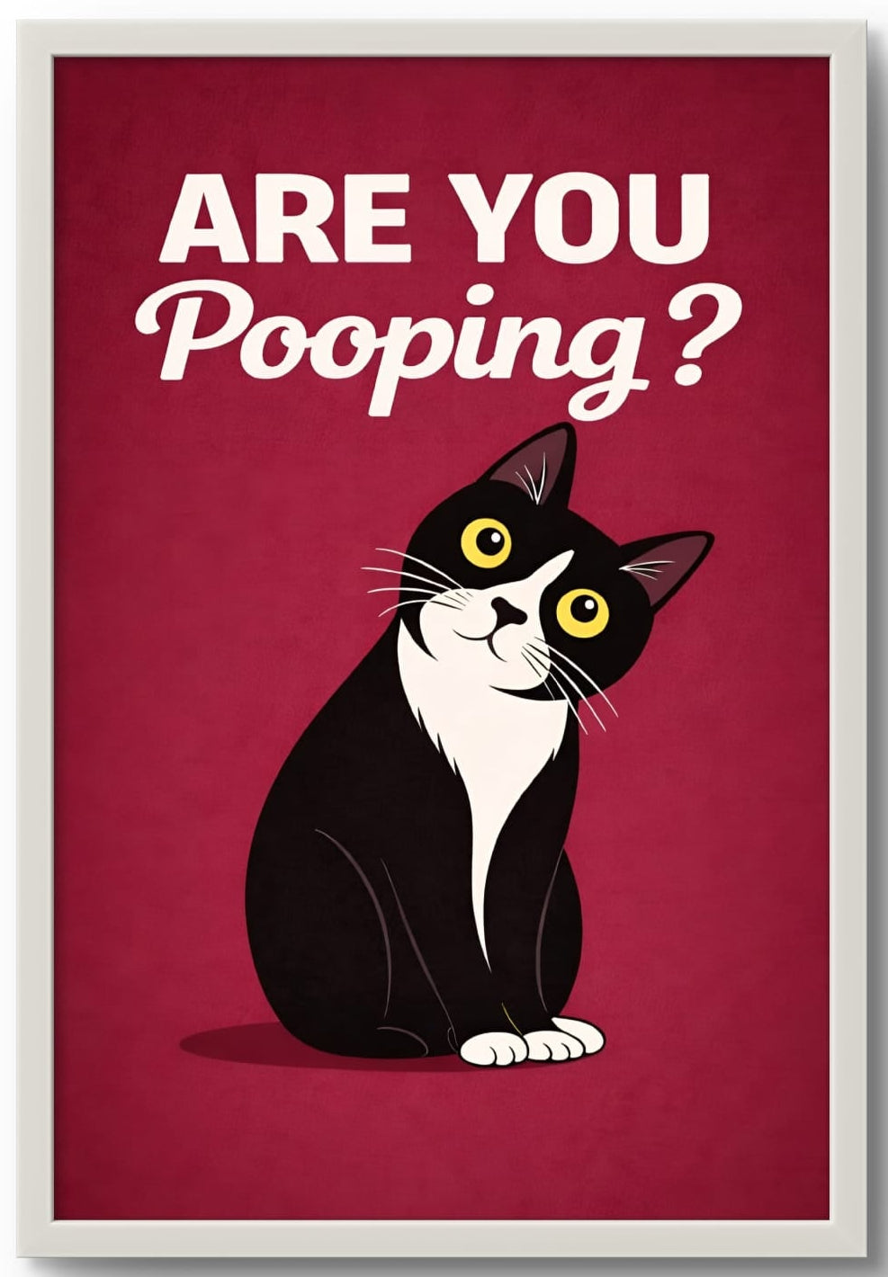 Affiche Encadrée "Are You Pooping?" – Chat Humoristique pour WC
