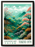 Tableau Japonais Encadré – Tokyo 1979 | Paysage Nature Arbres & Montagne