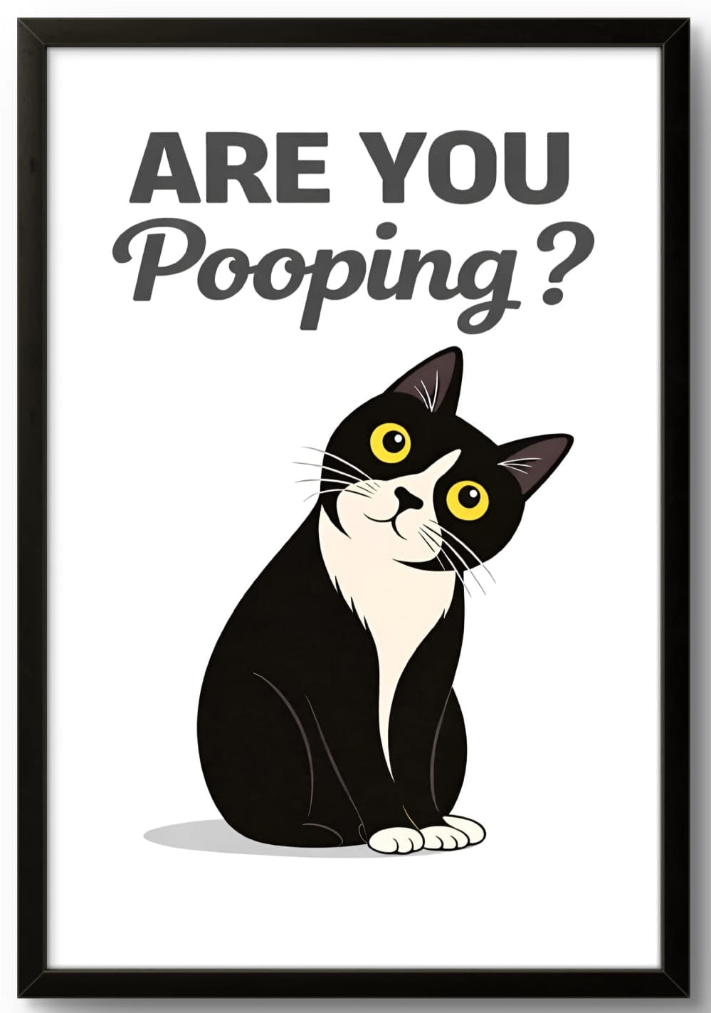 Affiche Encadrée "Are You Pooping?" – Chat Humoristique pour WC