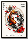 Tableau Japonais Encadré – Carpes Koï Tokyo 1990 | Art Mural Zen Premium