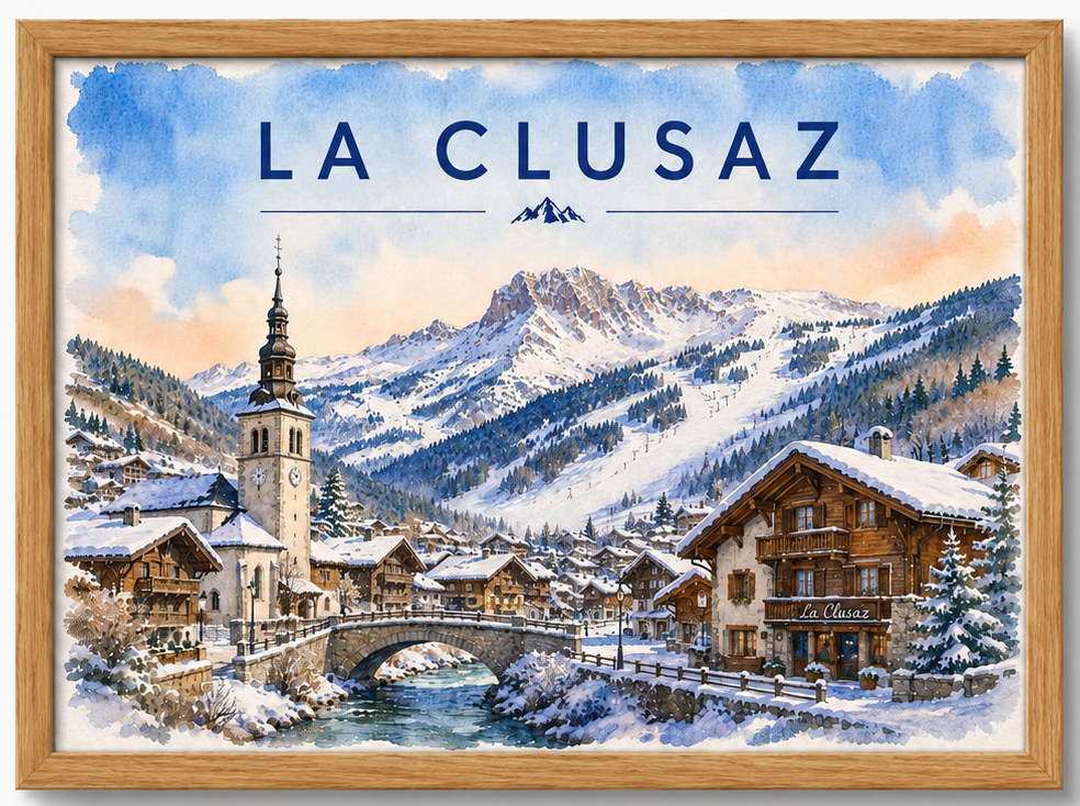 Tableau La Clusaz — Affiche Station de Ski
