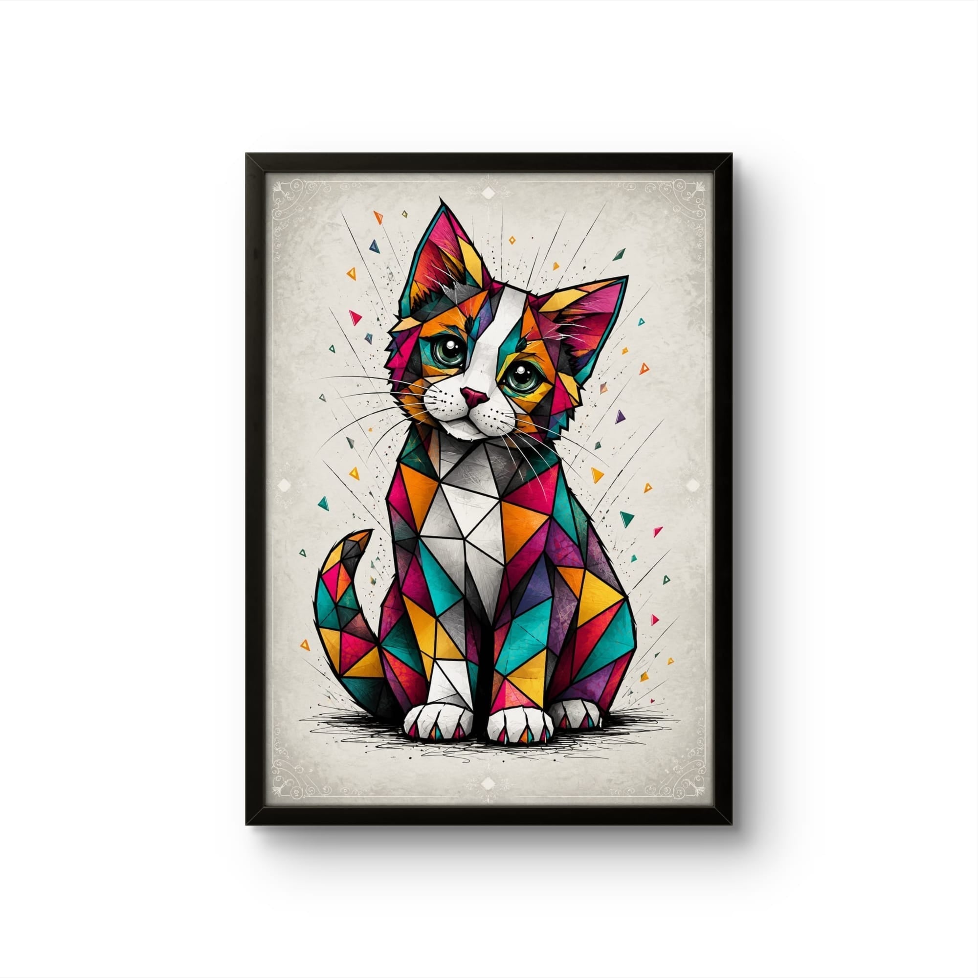 Tableau Chaton Géométrique Coloré – Affiche Encadrée Art Contemporain