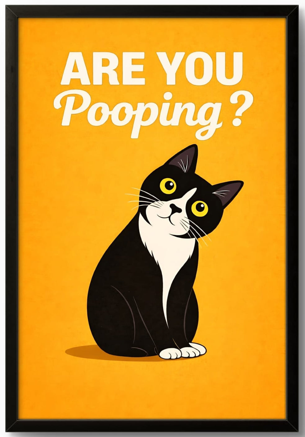 Affiche Encadrée "Are You Pooping?" – Chat Humoristique pour WC