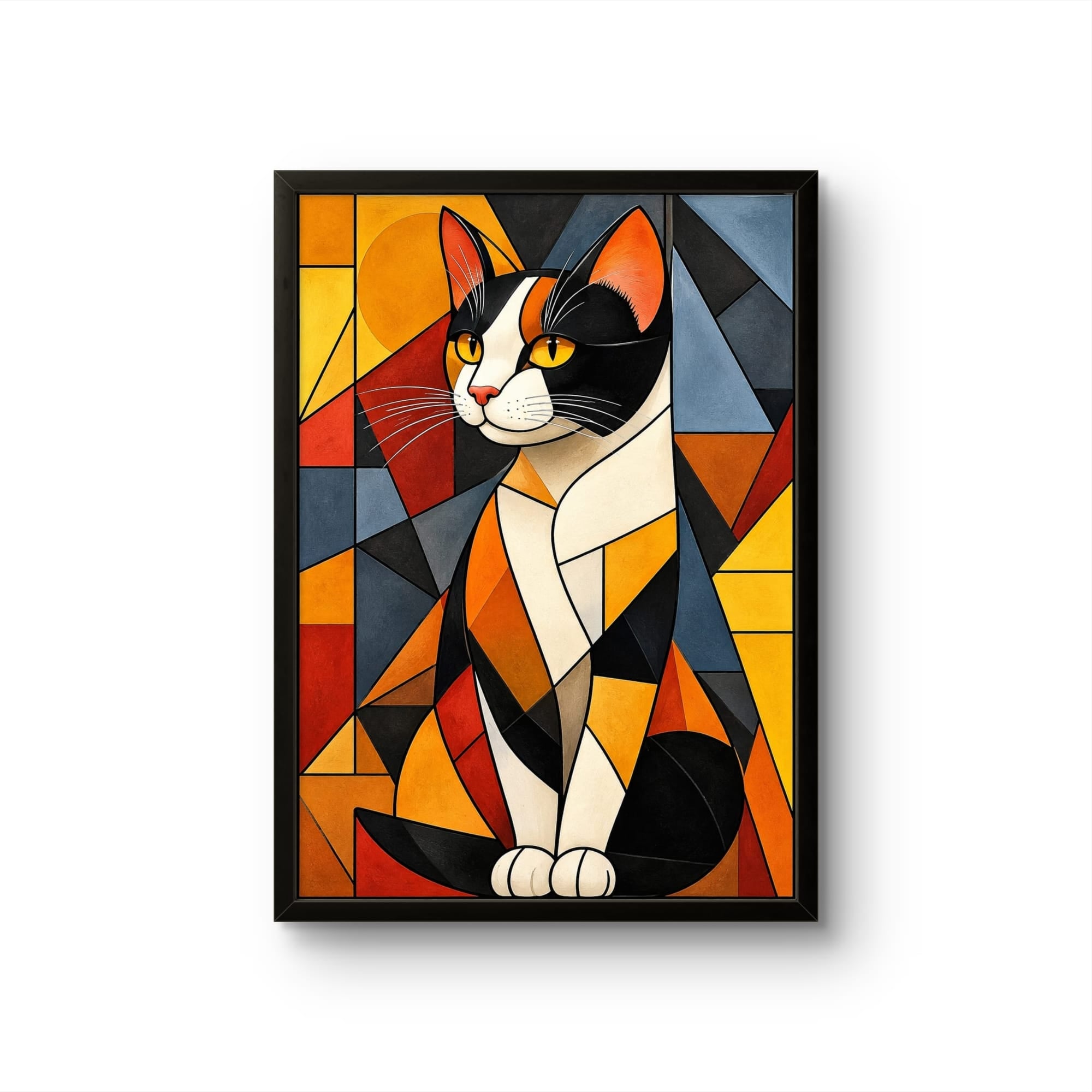 Tableau Chat Cubiste Contemporain – Affiche Encadrée Déco Murale