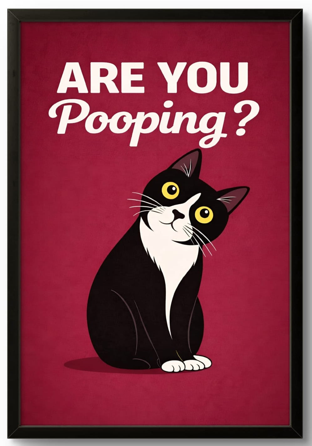 Affiche Encadrée "Are You Pooping?" – Chat Humoristique pour WC