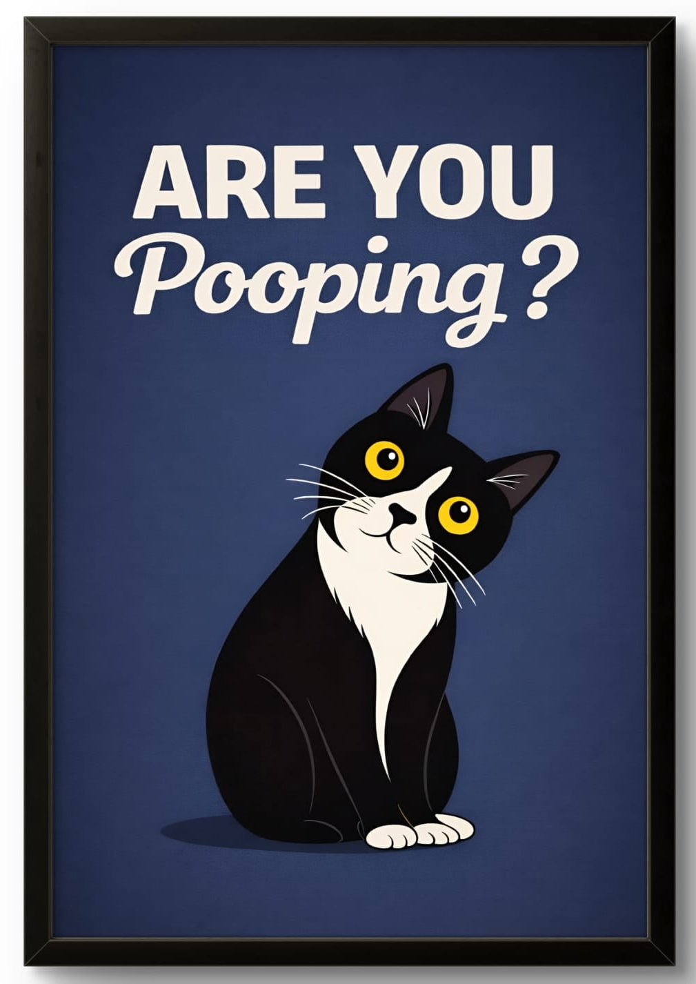 Affiche Encadrée "Are You Pooping?" – Chat Humoristique pour WC