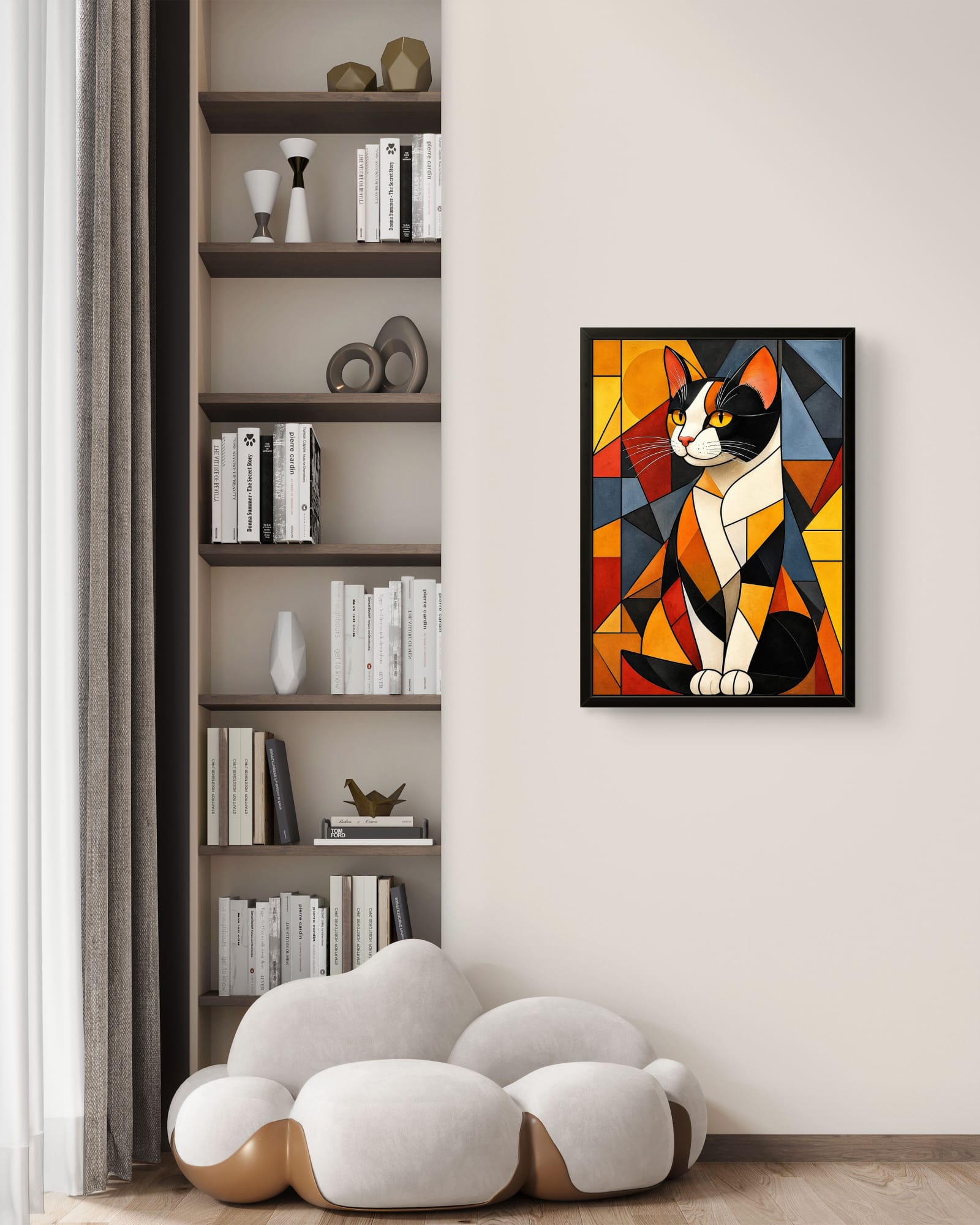 Tableau Chat Cubiste Contemporain – Affiche Encadrée Déco Murale