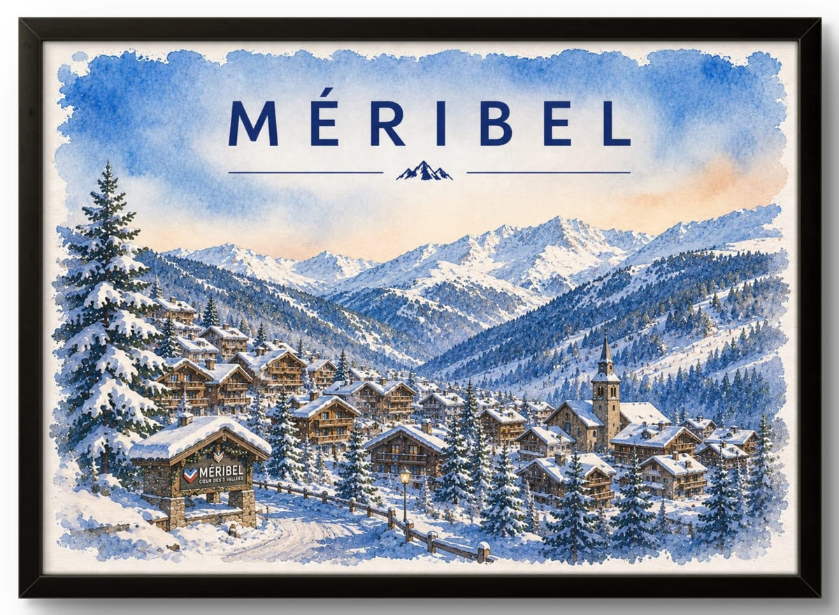 Tableau Val Thorens affiche station de ski aquarelle encadrée