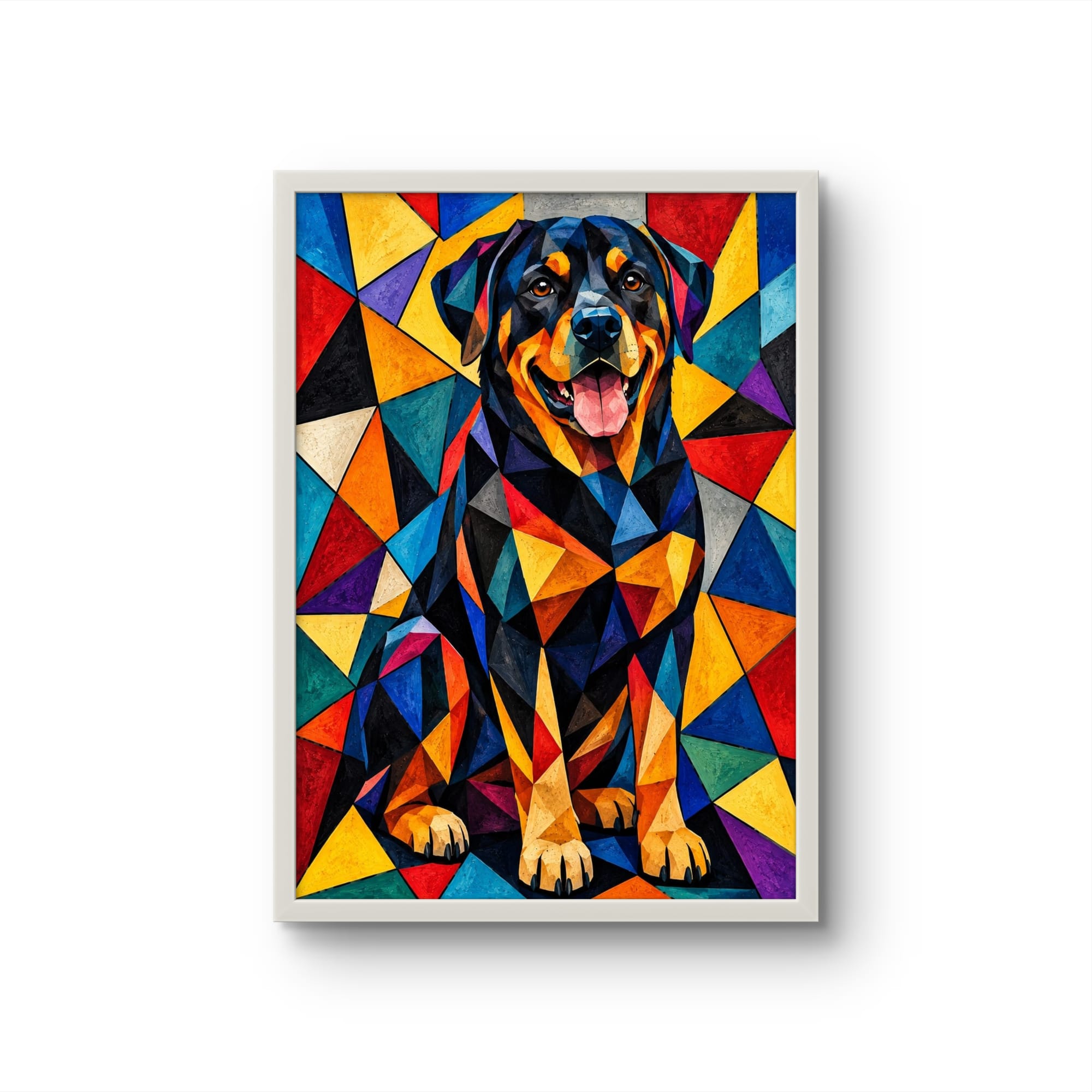 Tableau Rottweiler Cubiste Coloré – Affiche Encadrée Art Contemporain
