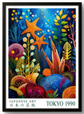 Tableau Déco Murale Tokyo 1990 – Affiche Japonaise Fond Marin Encadrée | Zen & Coloré
