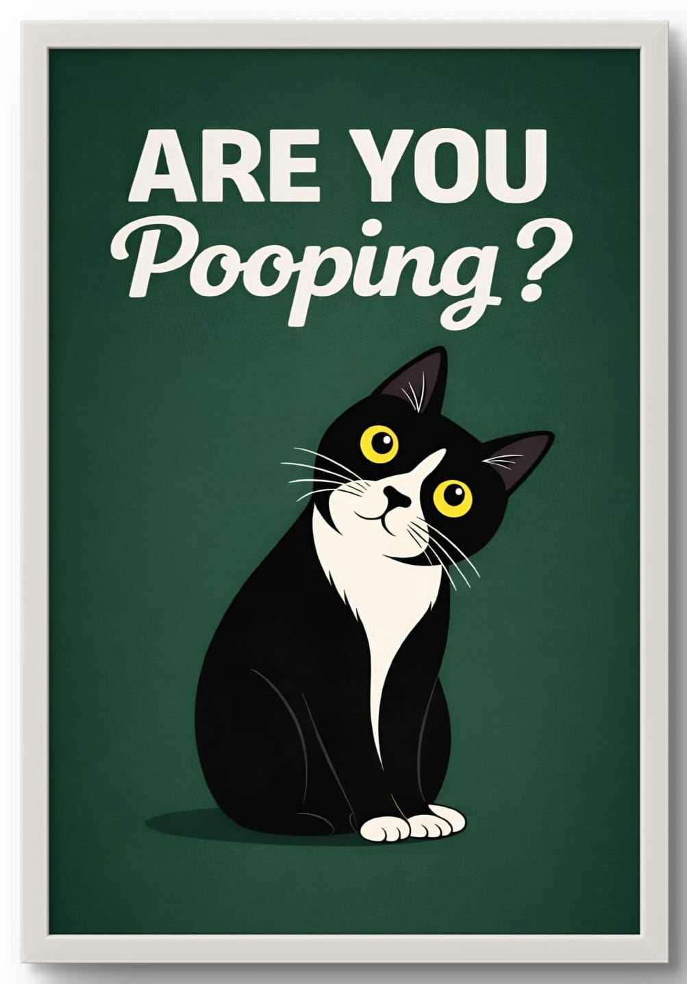 Affiche Encadrée "Are You Pooping?" – Chat Humoristique pour WC