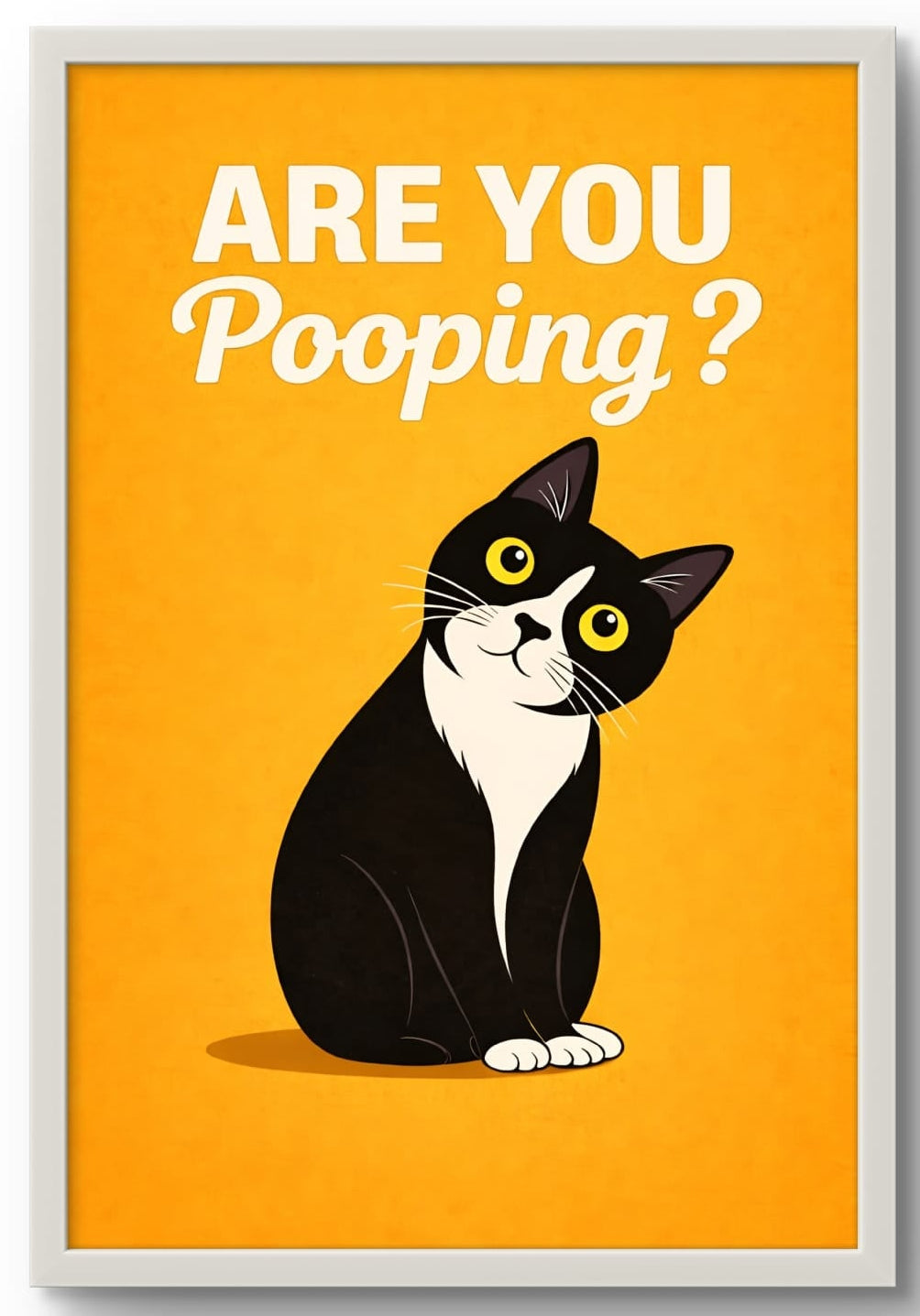 Affiche Encadrée "Are You Pooping?" – Chat Humoristique pour WC