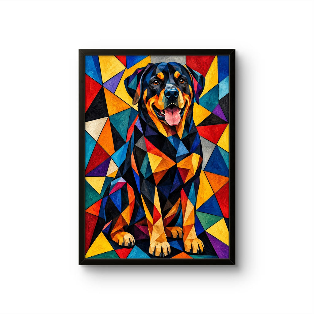 Tableau Rottweiler Cubiste Coloré – Affiche Encadrée Art Contemporain