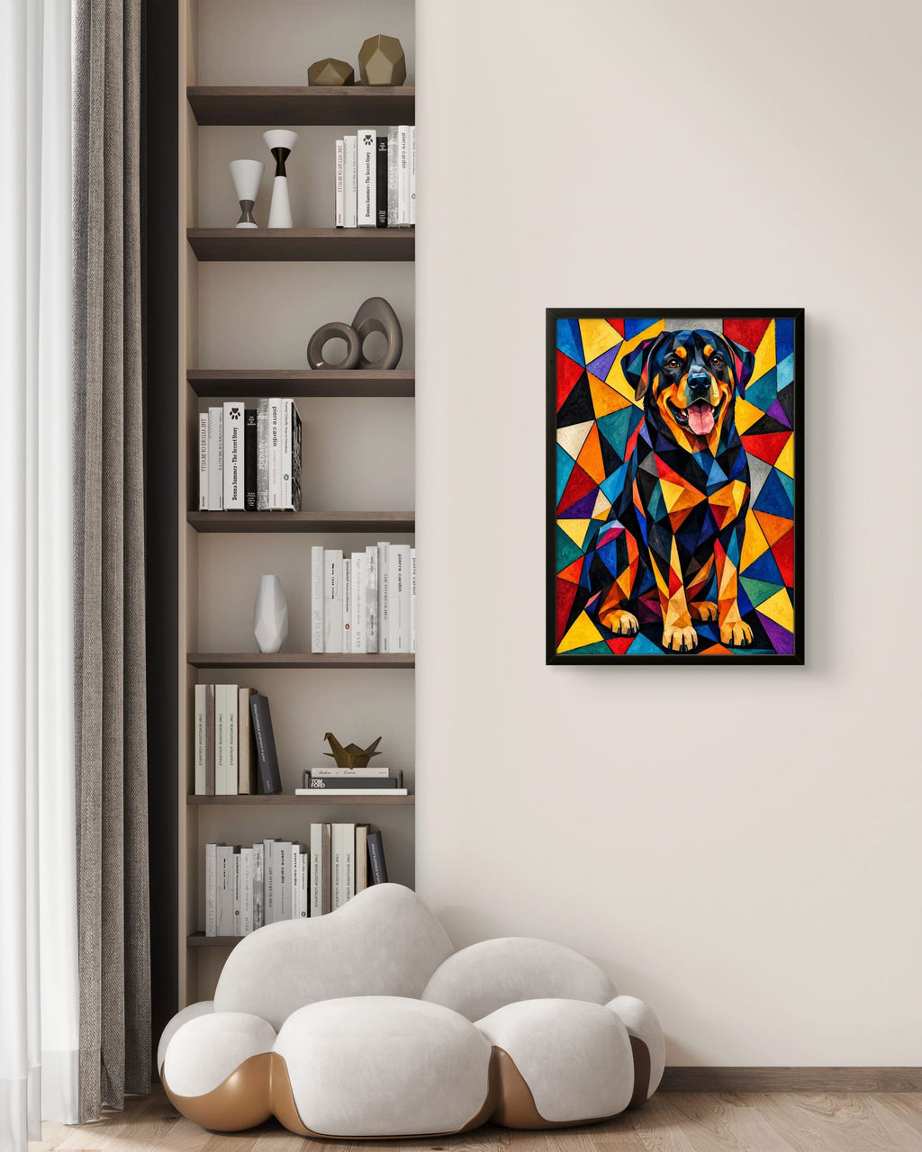 Tableau Rottweiler Cubiste Coloré – Affiche Encadrée Art Contemporain