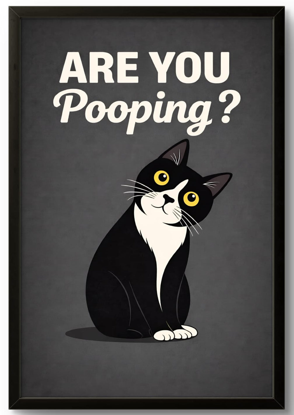 Affiche Encadrée "Are You Pooping?" – Chat Humoristique pour WC