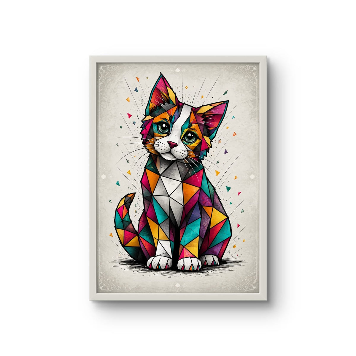 Tableau Chaton Géométrique Coloré – Affiche Encadrée Art Contemporain