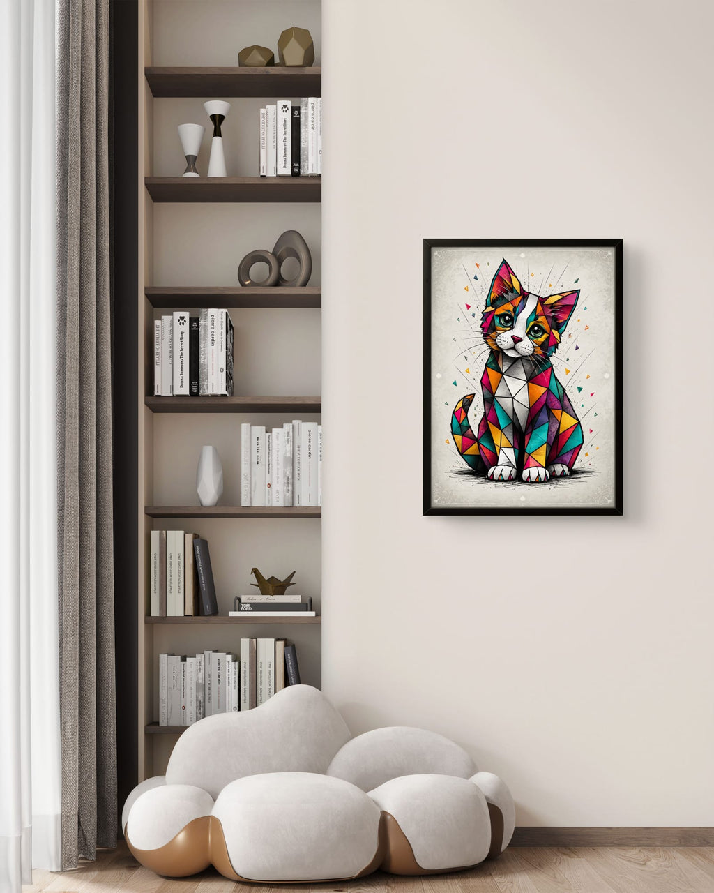 Tableau Chaton Géométrique Coloré – Affiche Encadrée Art Contemporain