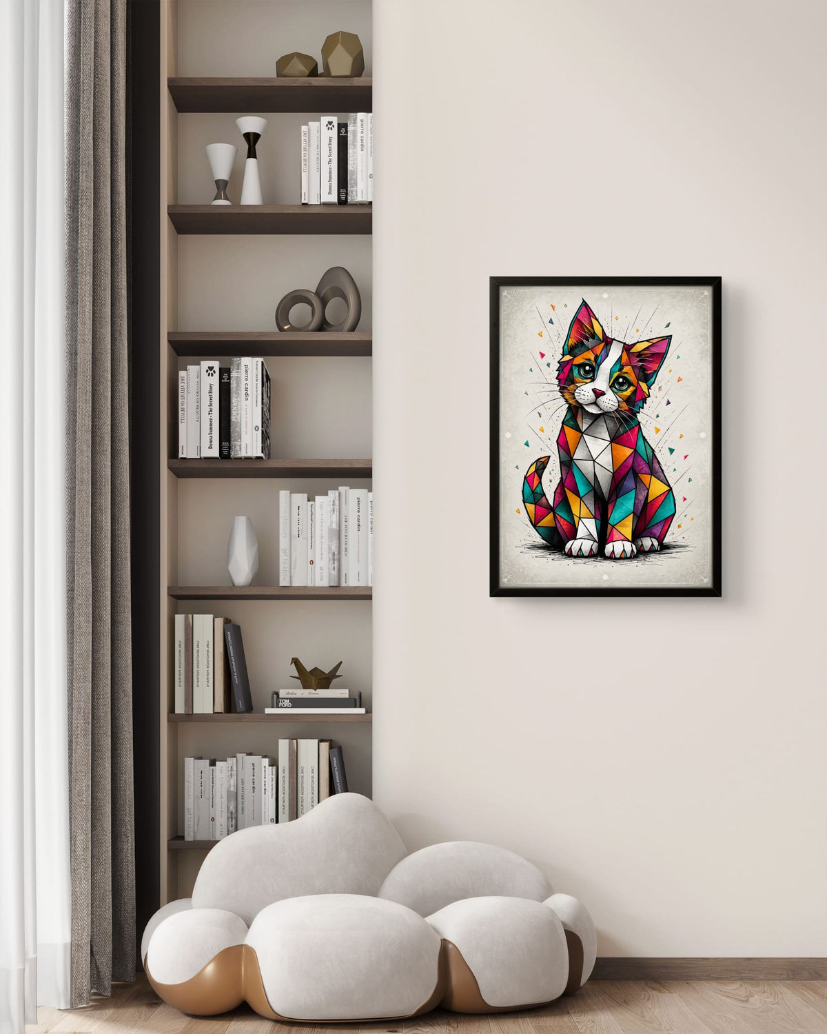 Tableau Chaton Géométrique Coloré – Affiche Encadrée Art Contemporain
